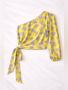 Floral One-Shoulder Tie-Waist Top in Yellow